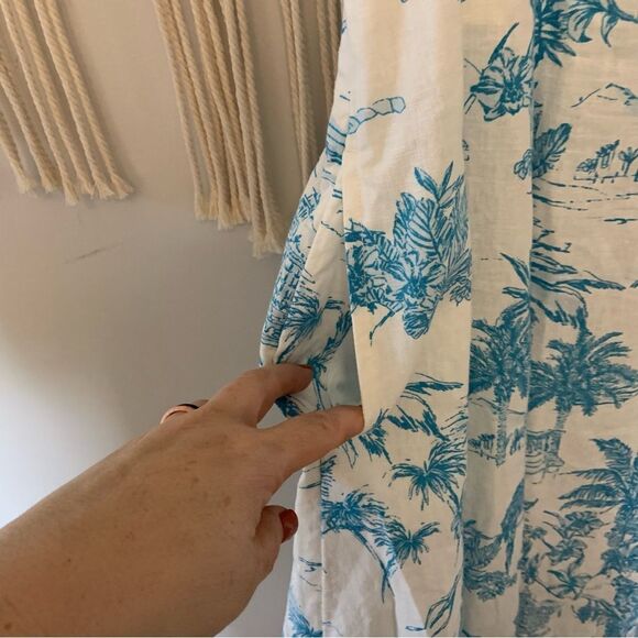JOIE linen Blend Toile PrintFit & Flare Midi Dress Blue White Size 4 - Picture 6 of 12